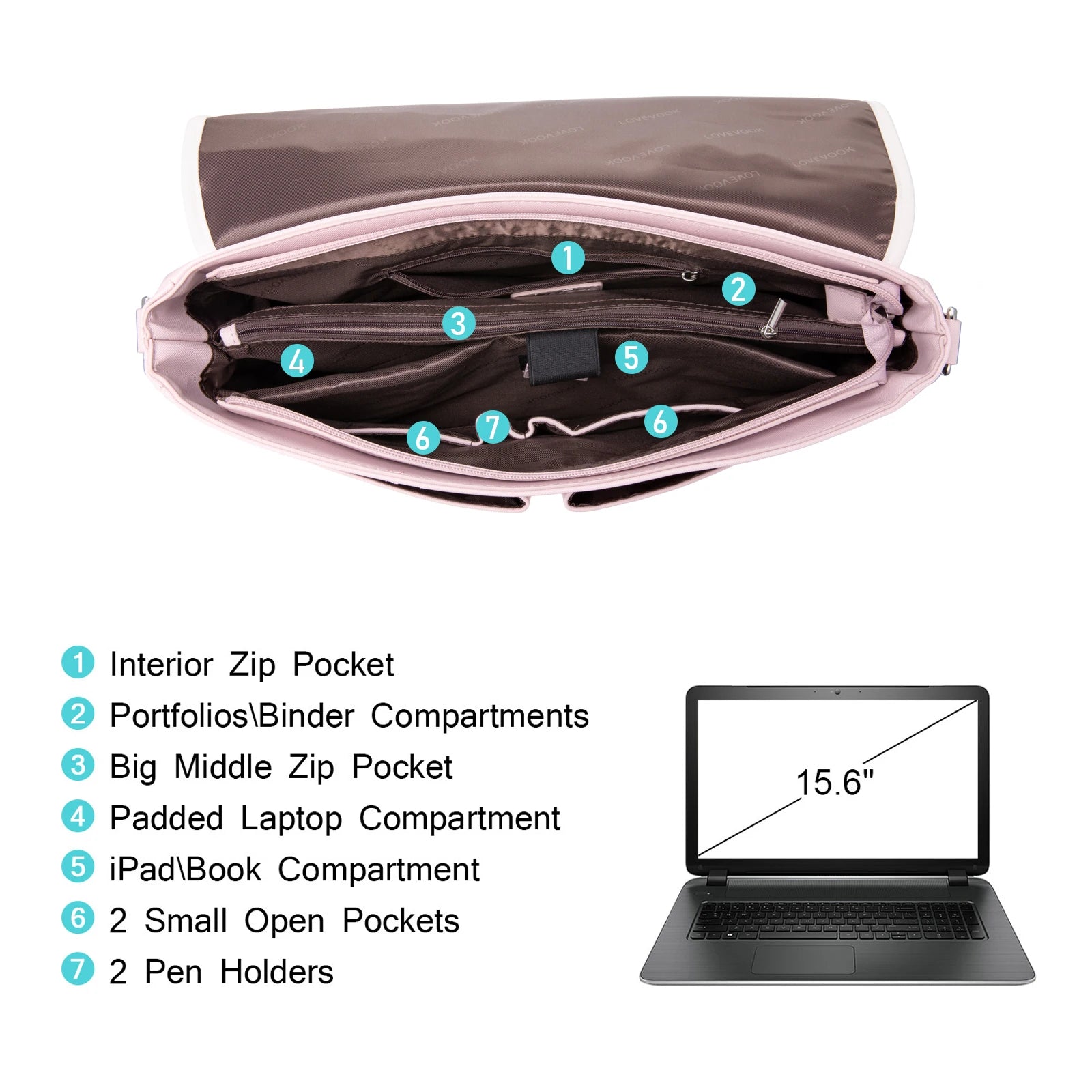 JMT-786250 15.6 Inches Multi-Pocket Leather Laptop Tote Bag for Women – Versatile Work and Shoulder Briefcase