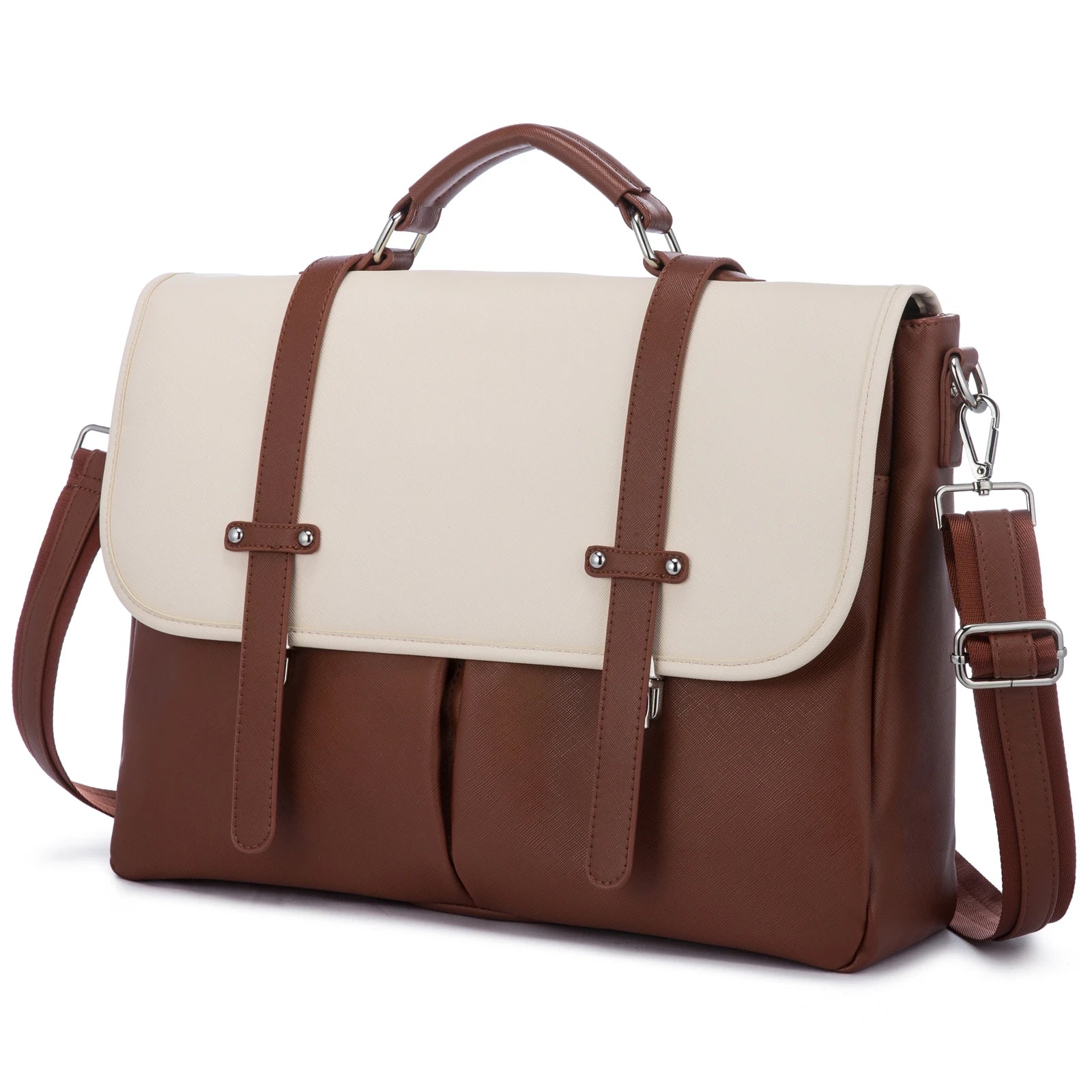 JMT-786250 15.6 Inches Multi-Pocket Leather Laptop Tote Bag for Women – Versatile Work and Shoulder Briefcase