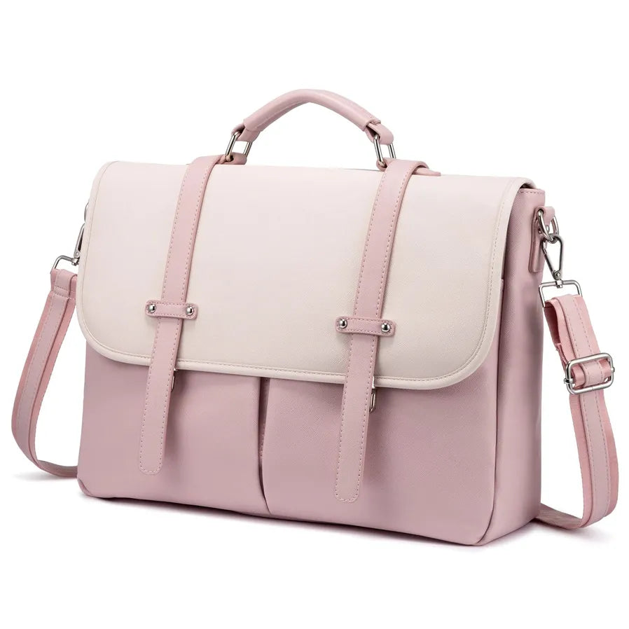 JMT-786250 15.6 Inches Multi-Pocket Leather Laptop Tote Bag for Women – Versatile Work and Shoulder Briefcase