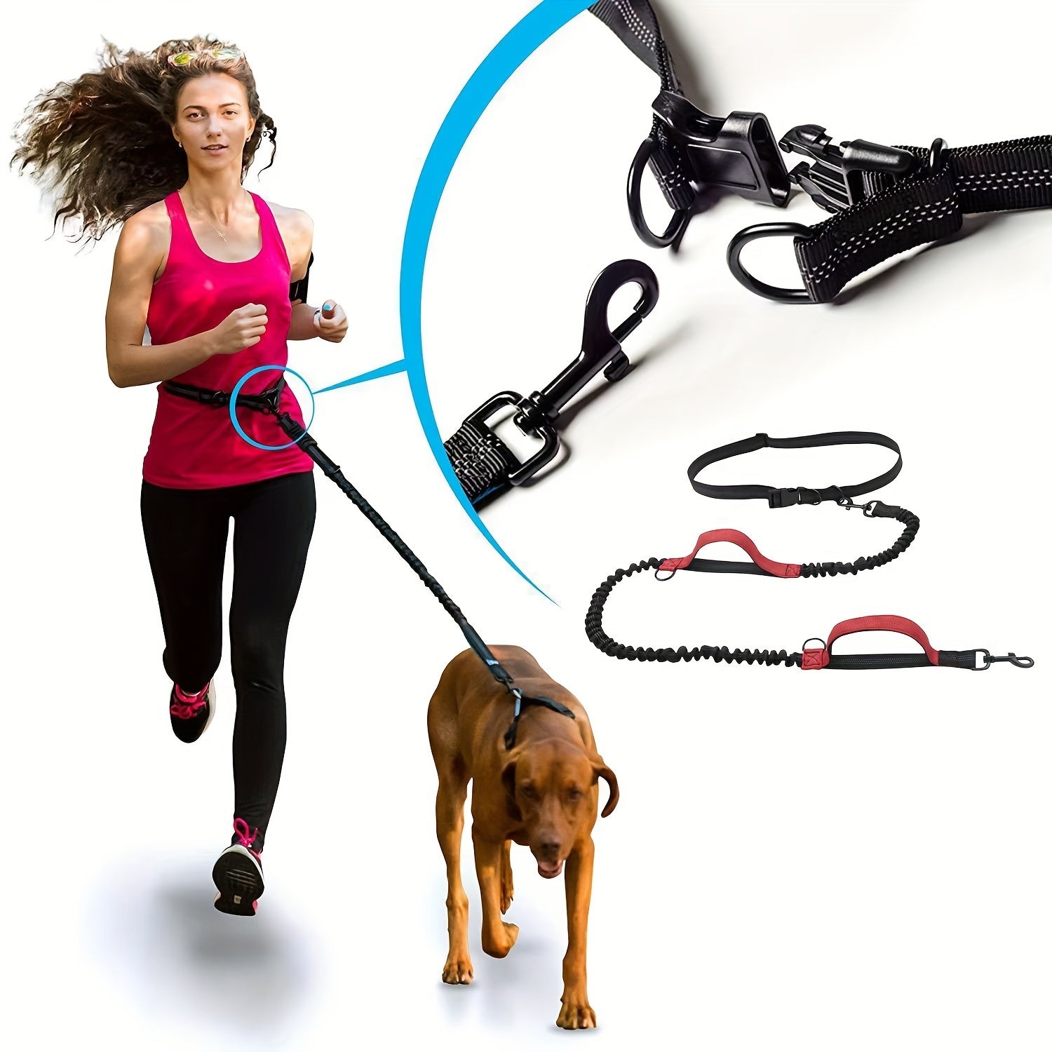 JMT-787018 Adjustable Hands-Free Dog Leash with Durable Nylon Waist Belt for Running and Walking