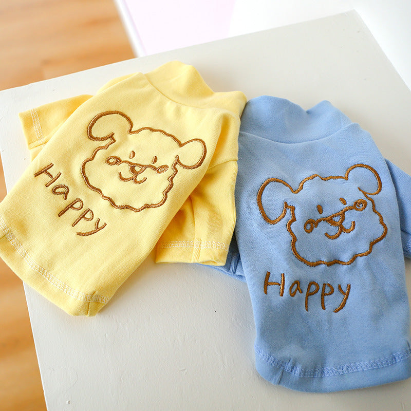 JMT-787146 Happy Puppy Two-Legged Clothing - Blue & Yellow Bottoming Shirt for Pets