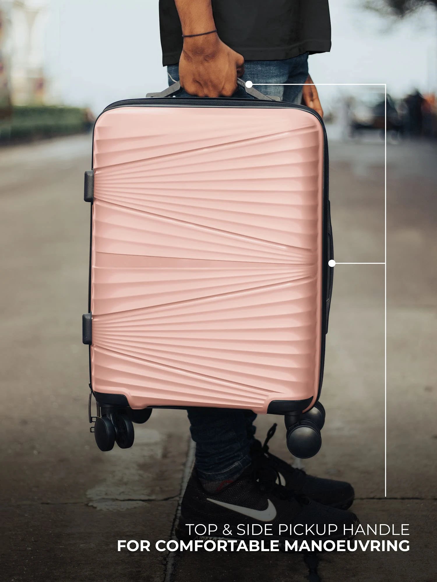 JMT-787402 3-Piece Lightweight Pink Travel Suitcase Set with Spinner Wheels