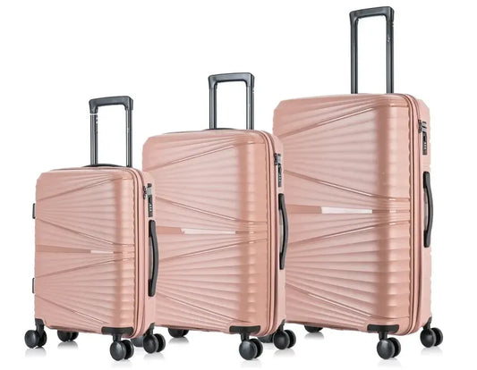 JMT-787402 3-Piece Lightweight Pink Travel Suitcase Set with Spinner Wheels