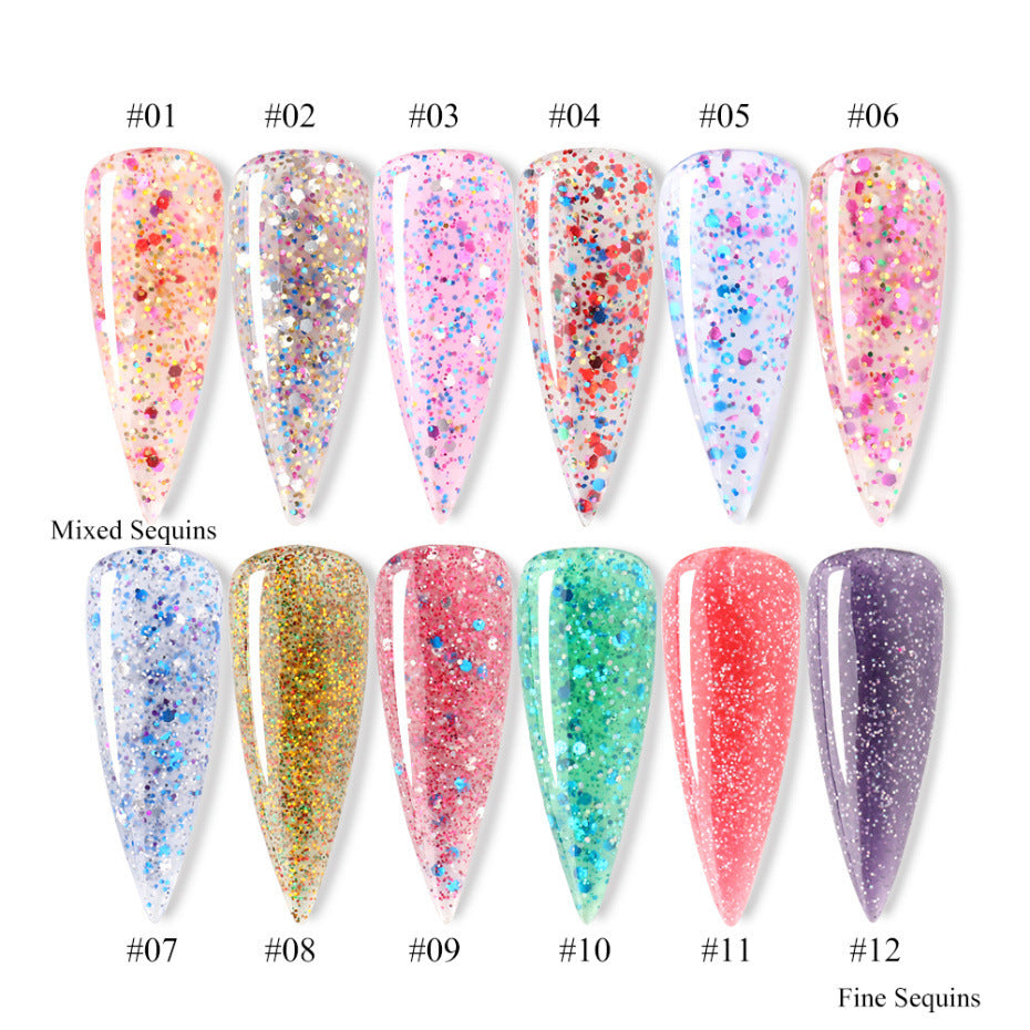 JMT-787978 12-Color Glitter Crystal Nail Extension Glue - 20g Nail Art Tool