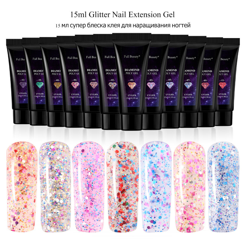JMT-787978 12-Color Glitter Crystal Nail Extension Glue - 20g Nail Art Tool