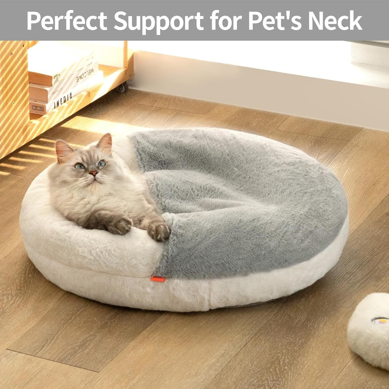 JMT-787978 Enclosed Cat Bed Cave with Washable Blanket & Non-Slip Base for Cats and Small Dogs, 22''x22'', White