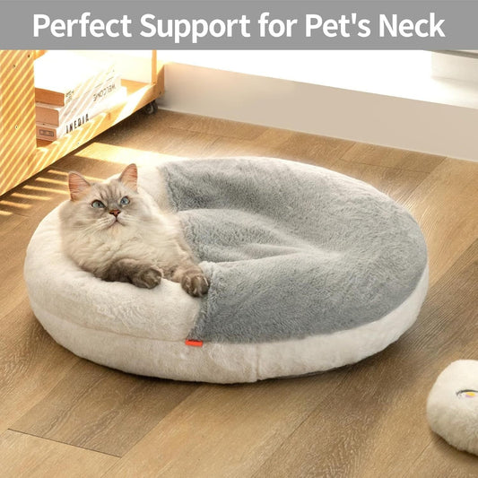 JMT-787978 Enclosed Cat Bed Cave with Washable Blanket & Non-Slip Base for Cats and Small Dogs, 22''x22'', White