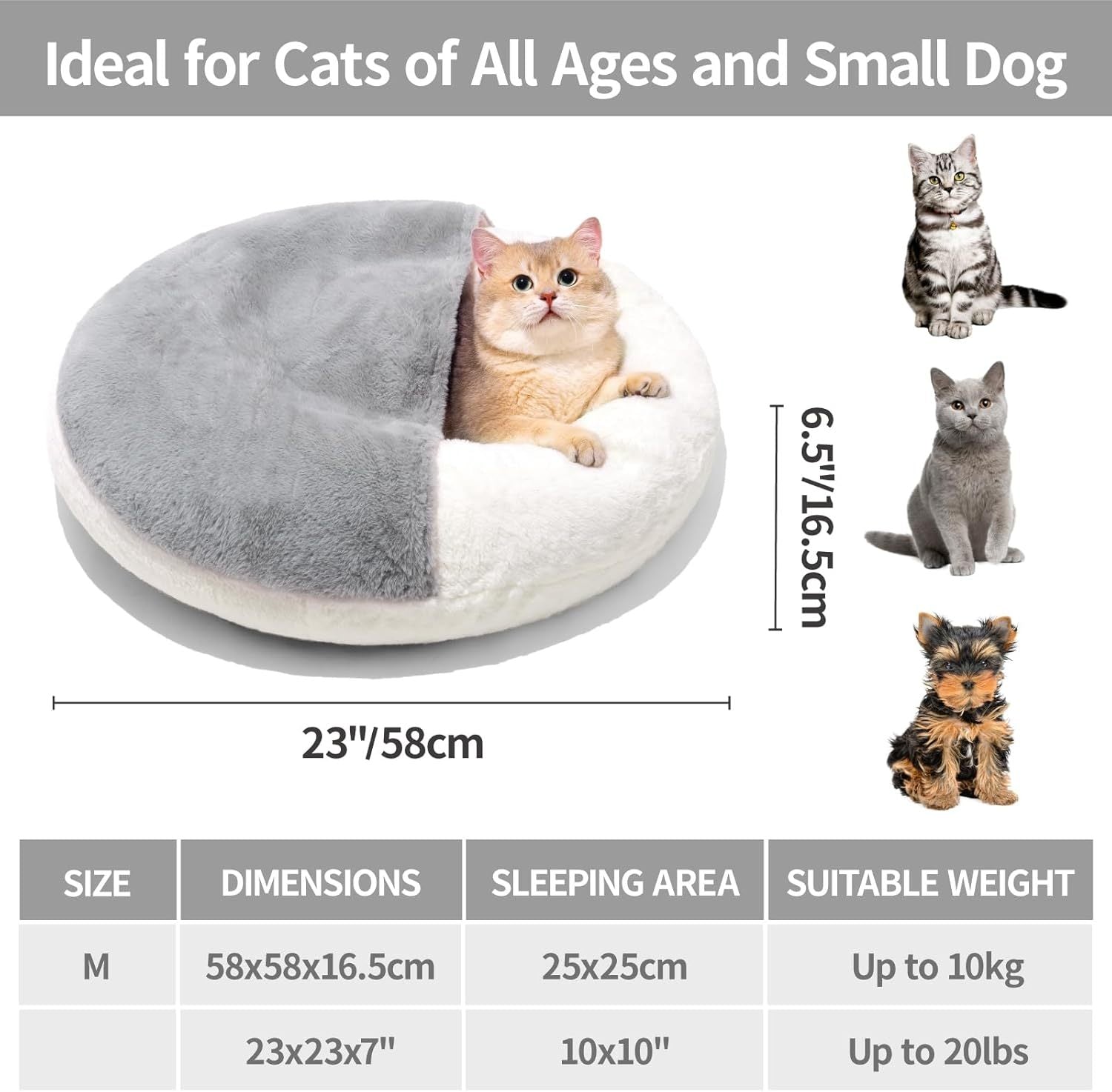 JMT-787978 Enclosed Cat Bed Cave with Washable Blanket & Non-Slip Base for Cats and Small Dogs, 22''x22'', White