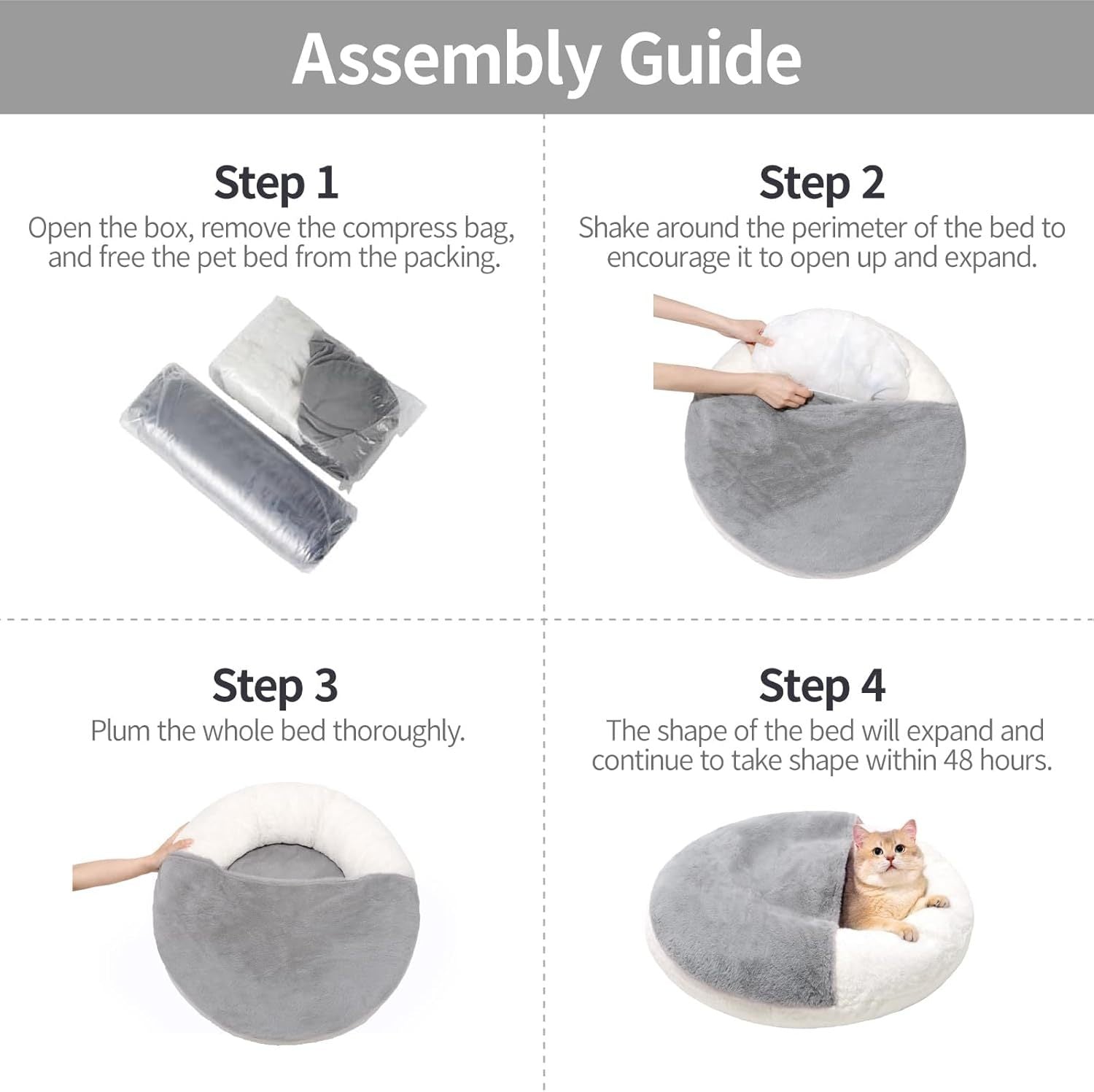 JMT-787978 Enclosed Cat Bed Cave with Washable Blanket & Non-Slip Base for Cats and Small Dogs, 22''x22'', White