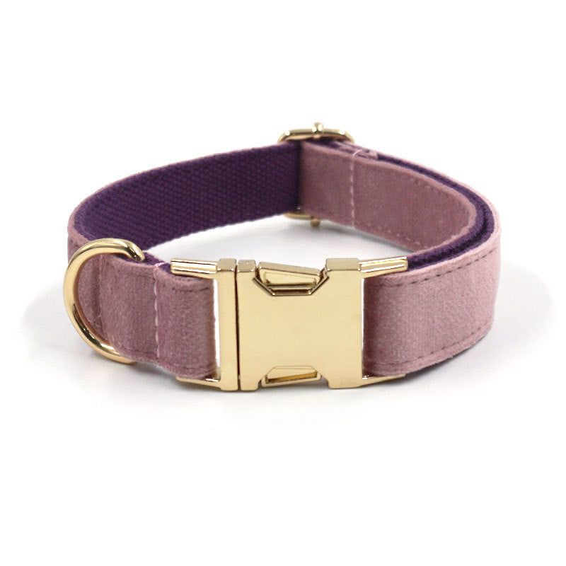 JMT-788170 Creamy Coffee Velvet Dog Collar and Leash Set in Pink and Purple with Gold Buckle