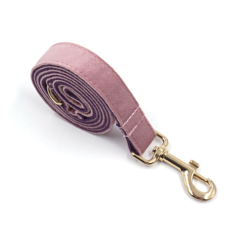 JMT-788170 Creamy Coffee Velvet Dog Collar and Leash Set in Pink and Purple with Gold Buckle