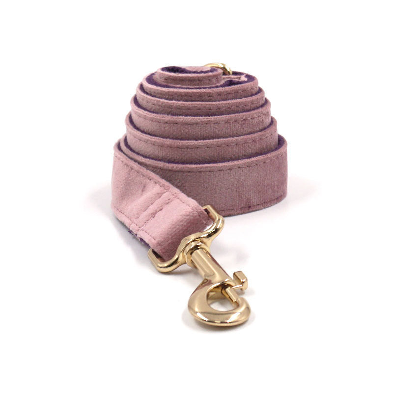JMT-788170 Creamy Coffee Velvet Dog Collar and Leash Set in Pink and Purple with Gold Buckle