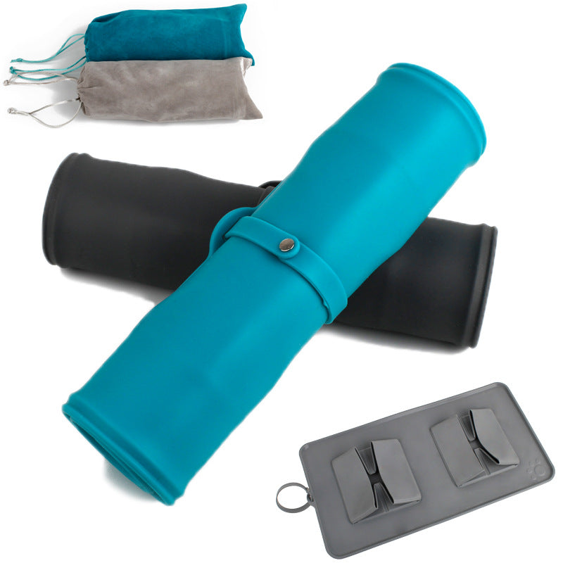 JMT-789066 Collapsible Velvet Bag with Double Bowls for Dogs