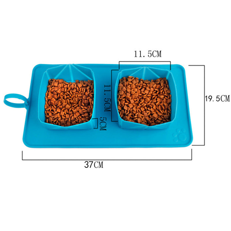 JMT-789066 Collapsible Velvet Bag with Double Bowls for Dogs