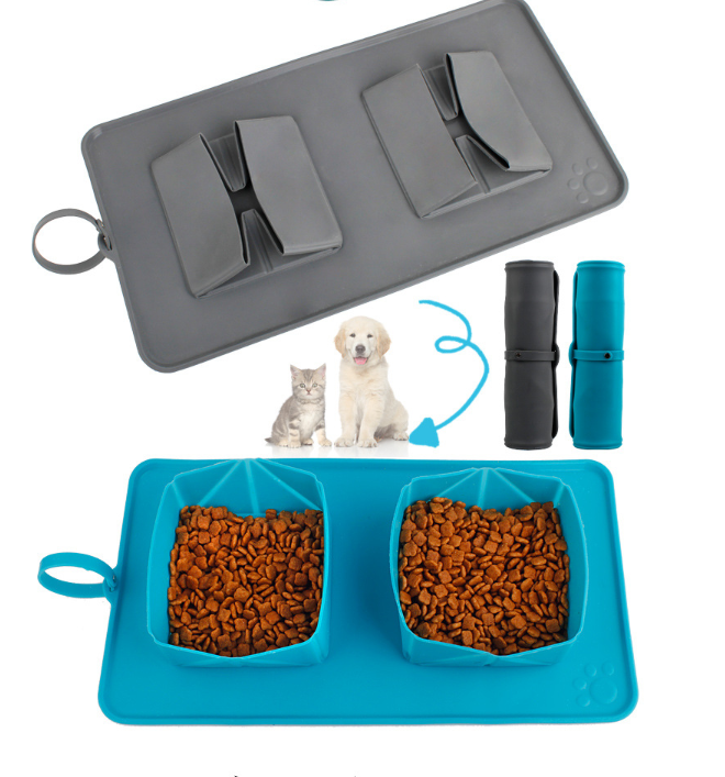 JMT-789066 Collapsible Velvet Bag with Double Bowls for Dogs