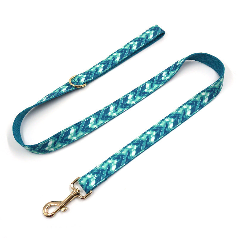 JMT-789322 Agate Green Stripes Dog Collar and Leash Set with Gold Buckle