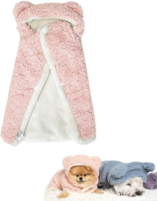 JMT-789450 Polar Fleece Cape Blanket with Hood for Dogs and Cats, Cozy Winter Pet Costume