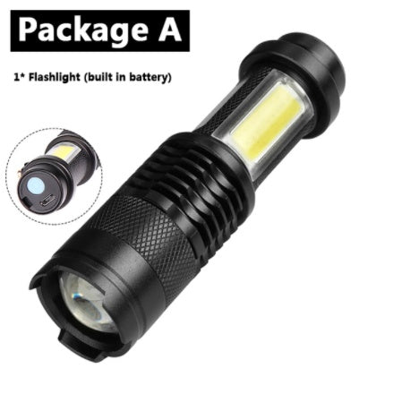 JMT-789514 Compact SK68-COB LED Mini Flashlight with Zoom for Outdoor Activities