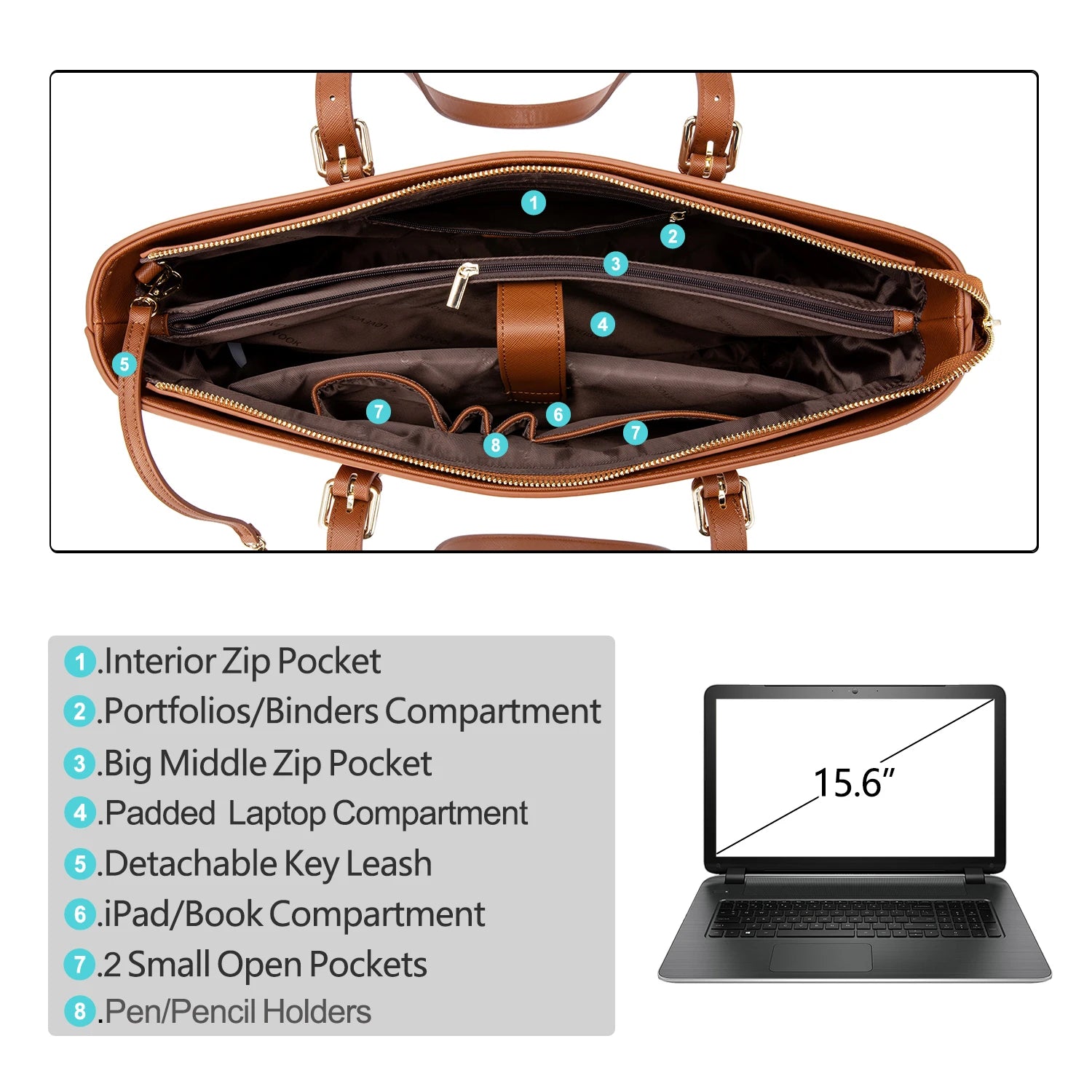 JMT-789642 Stylish PU Leather Handbag for 15.6 Inch Laptops - Elegant Women's Laptop Tote