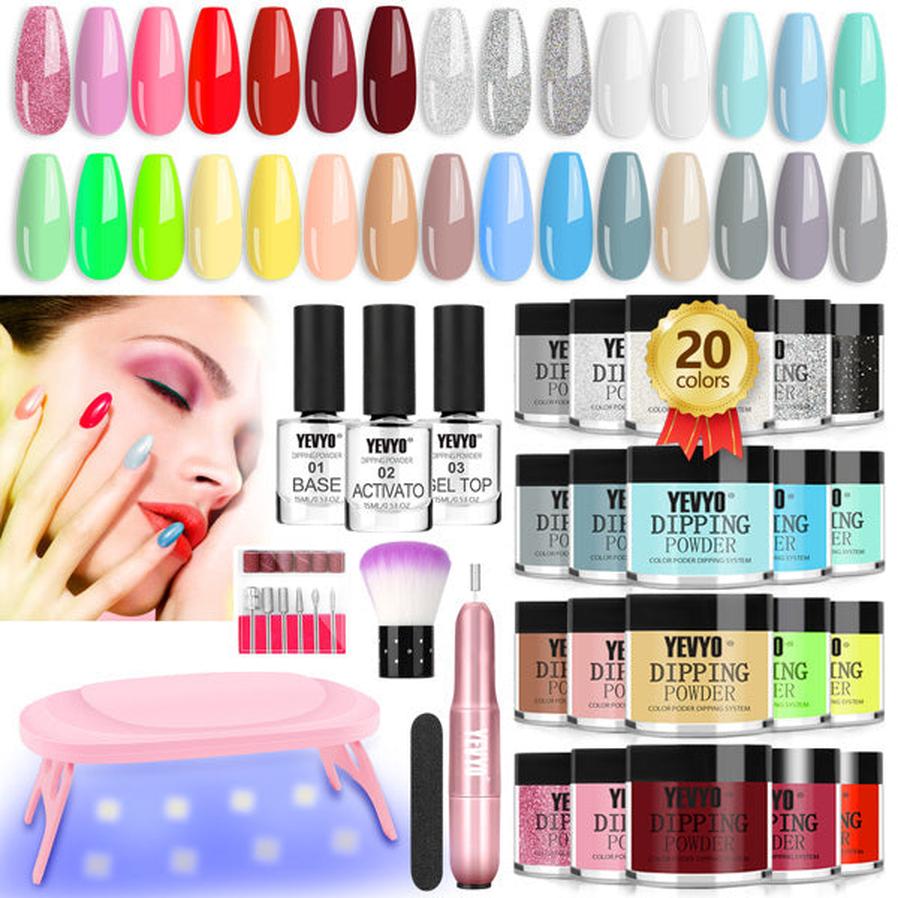 JMT-790282 20-Color Acrylic Nail Dip Kit with UV Light, Drill, Base & Top Coat for DIY Nail Art