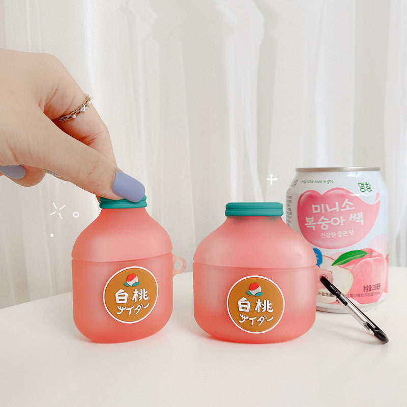 JMT-790794 Silicone Protective Case for Apple AirPods and AirPods Pro - White Peach Soda Design