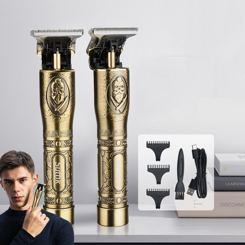 JMT-791114 Vintage Engraving Electric Hair Clipper - 1000mAh Rechargeable, 3-Hour Runtime, Includes Limit Combs & Cleaning Brush