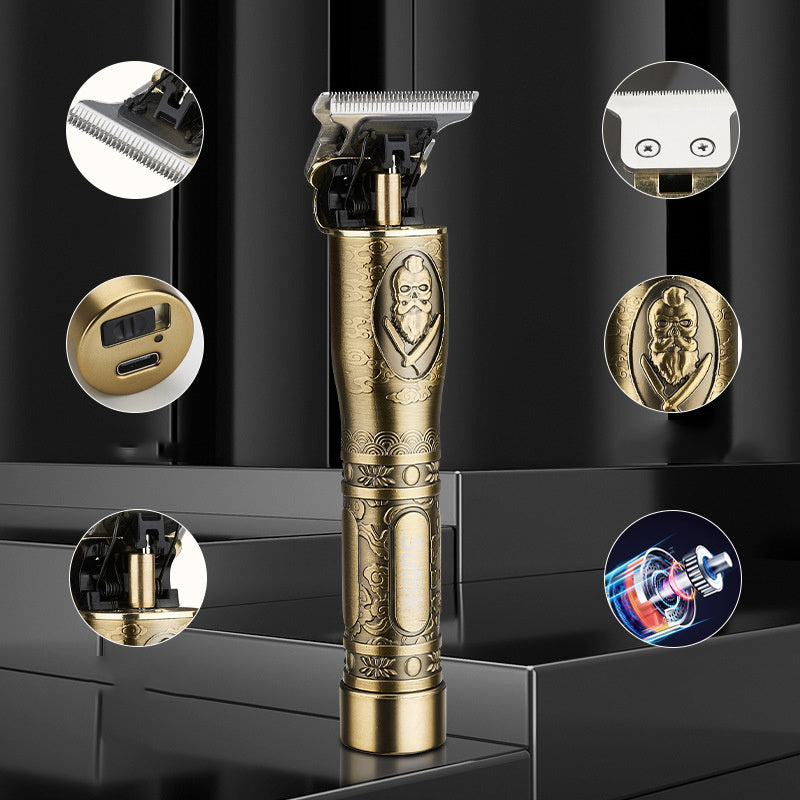 JMT-791114 Vintage Engraving Electric Hair Clipper - 1000mAh Rechargeable, 3-Hour Runtime, Includes Limit Combs & Cleaning Brush