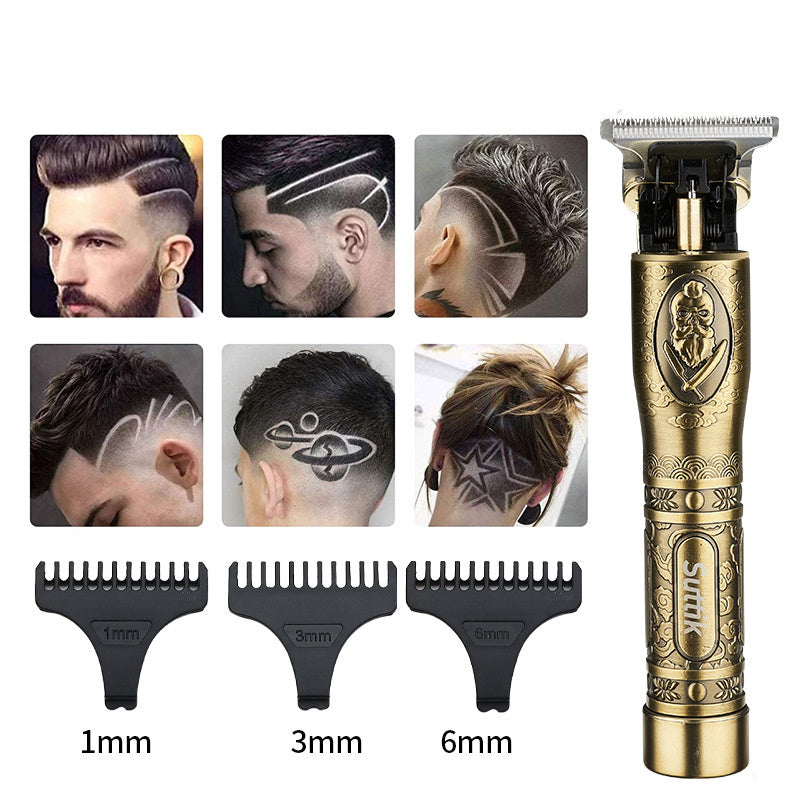 JMT-791114 Vintage Engraving Electric Hair Clipper - 1000mAh Rechargeable, 3-Hour Runtime, Includes Limit Combs & Cleaning Brush
