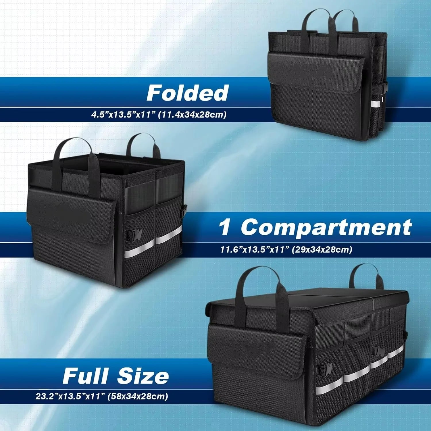 JMT-791754 Large Capacity Foldable Car Trunk Organizer with Collapsible Storage Solutions