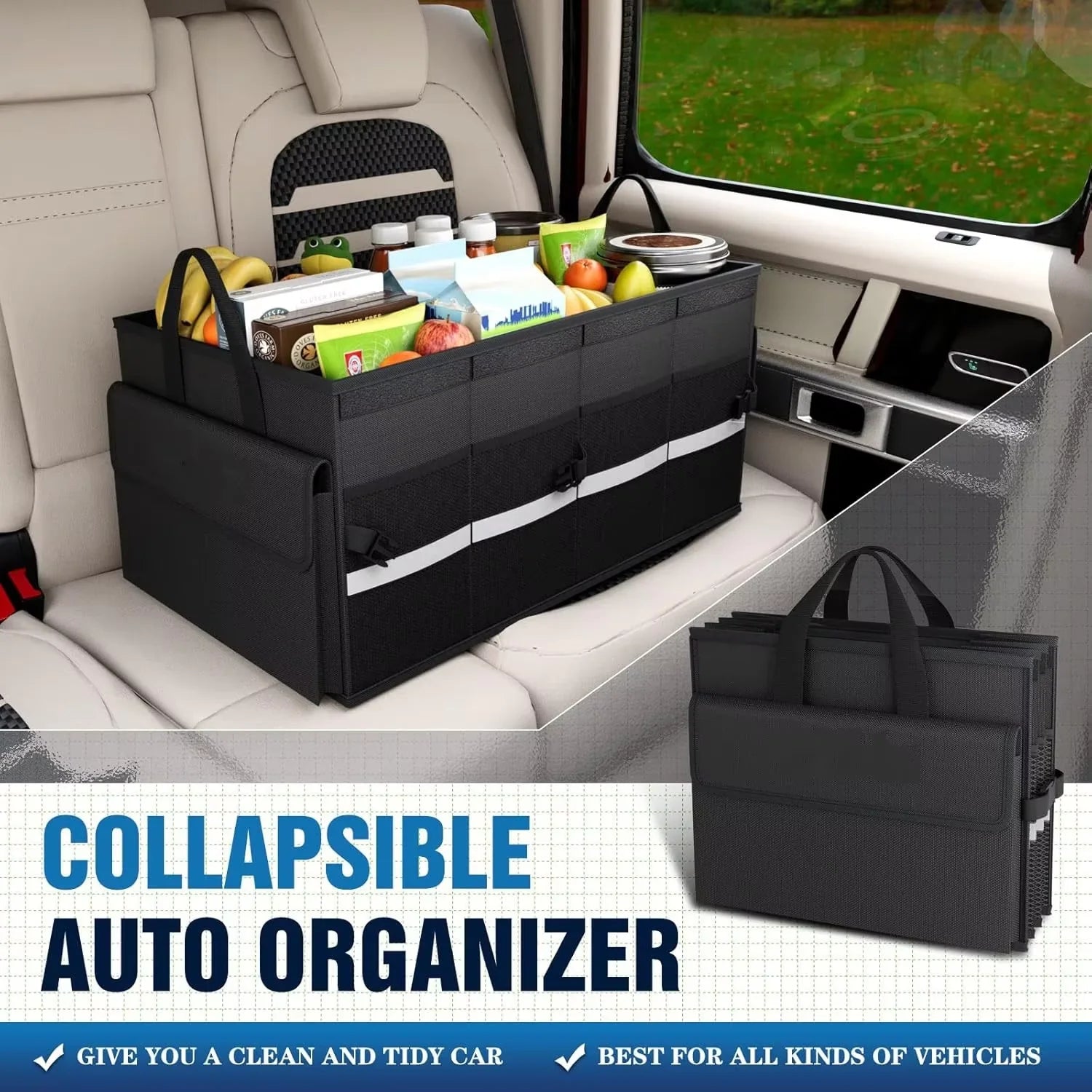JMT-791754 Large Capacity Foldable Car Trunk Organizer with Collapsible Storage Solutions