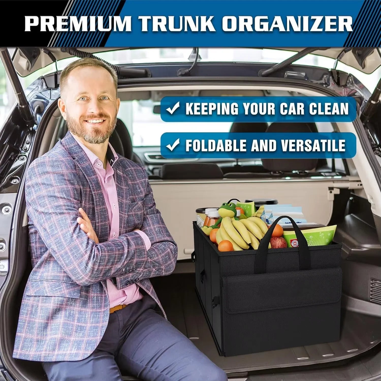JMT-791754 Large Capacity Foldable Car Trunk Organizer with Collapsible Storage Solutions