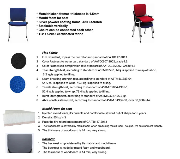 JMT-791882 Contemporary TB117-2013 Certified Fabric Meeting Chair Without Armrests for Training Rooms