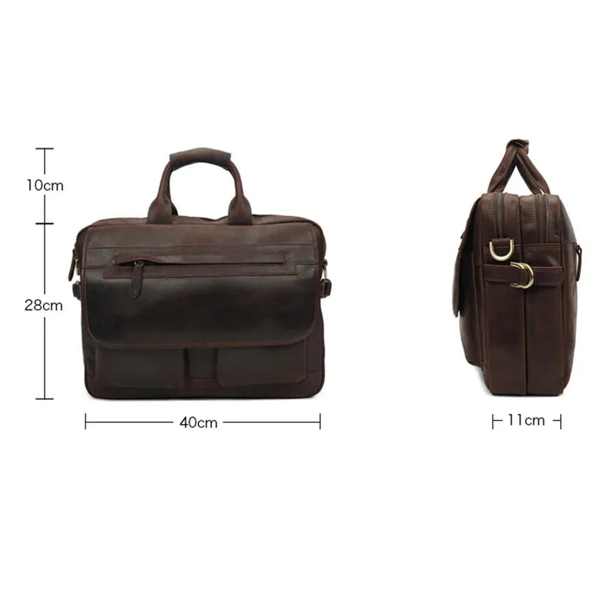 JMT-791882 Retro Cowhide Leather Briefcase and Messenger Bag for Everyday Use and Laptops