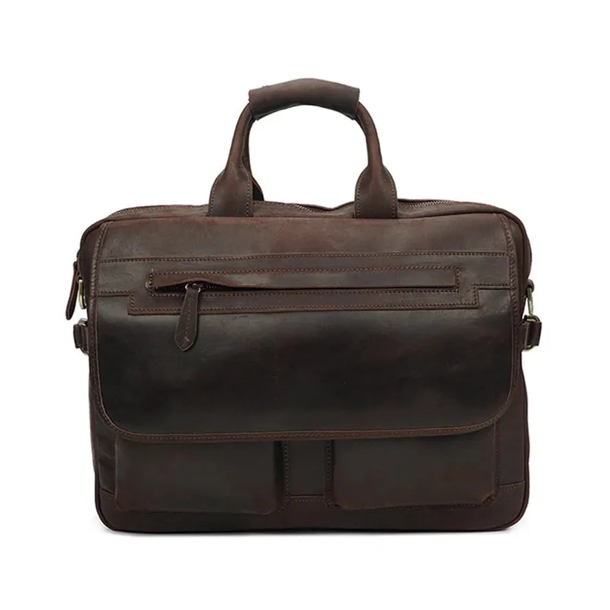 JMT-791882 Retro Cowhide Leather Briefcase and Messenger Bag for Everyday Use and Laptops