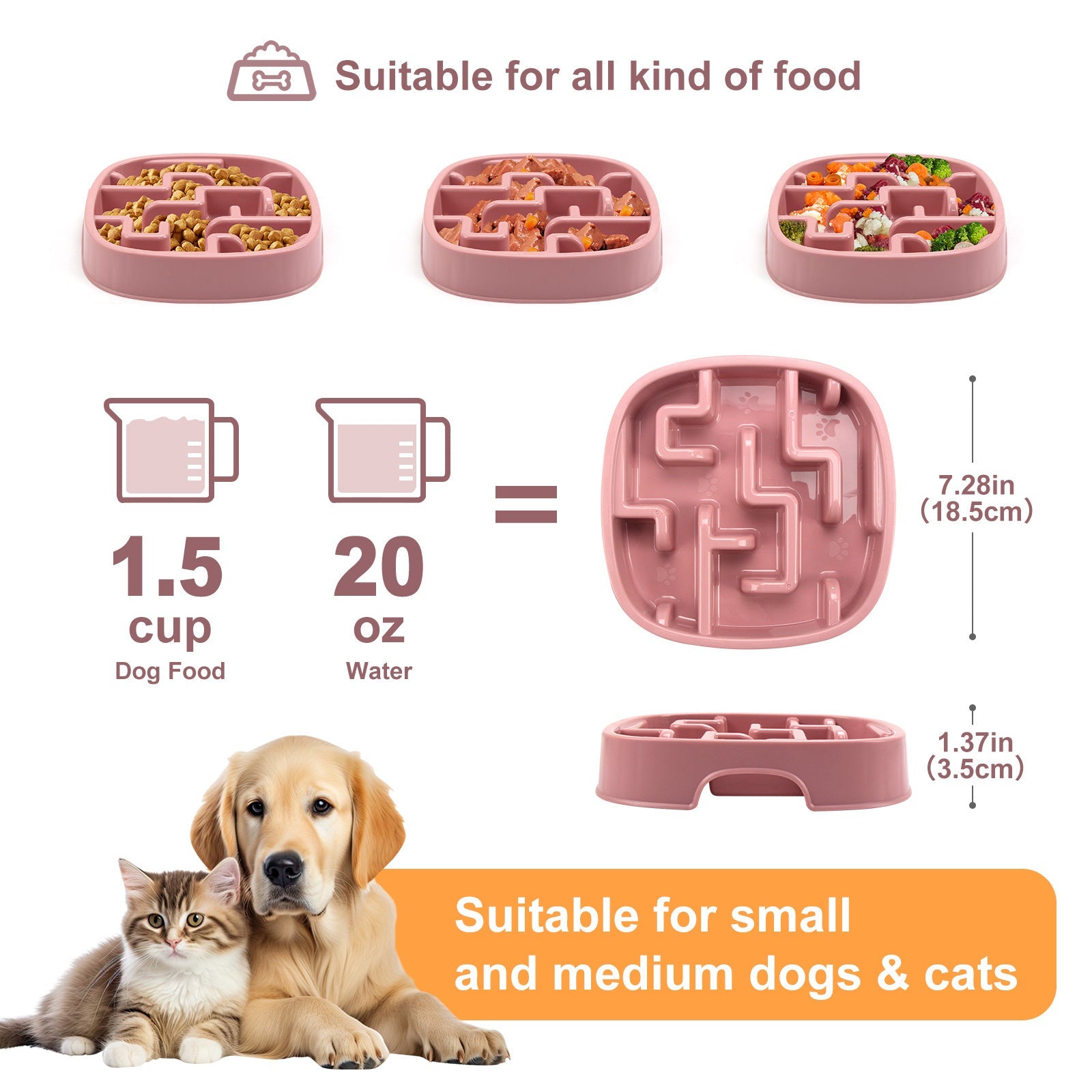 JMT-792266 Slow Feeding Dog and Cat Bowl with Anti-Slip Design - Maze Style Dish for Healthy Eating, Available in Macaron Colors