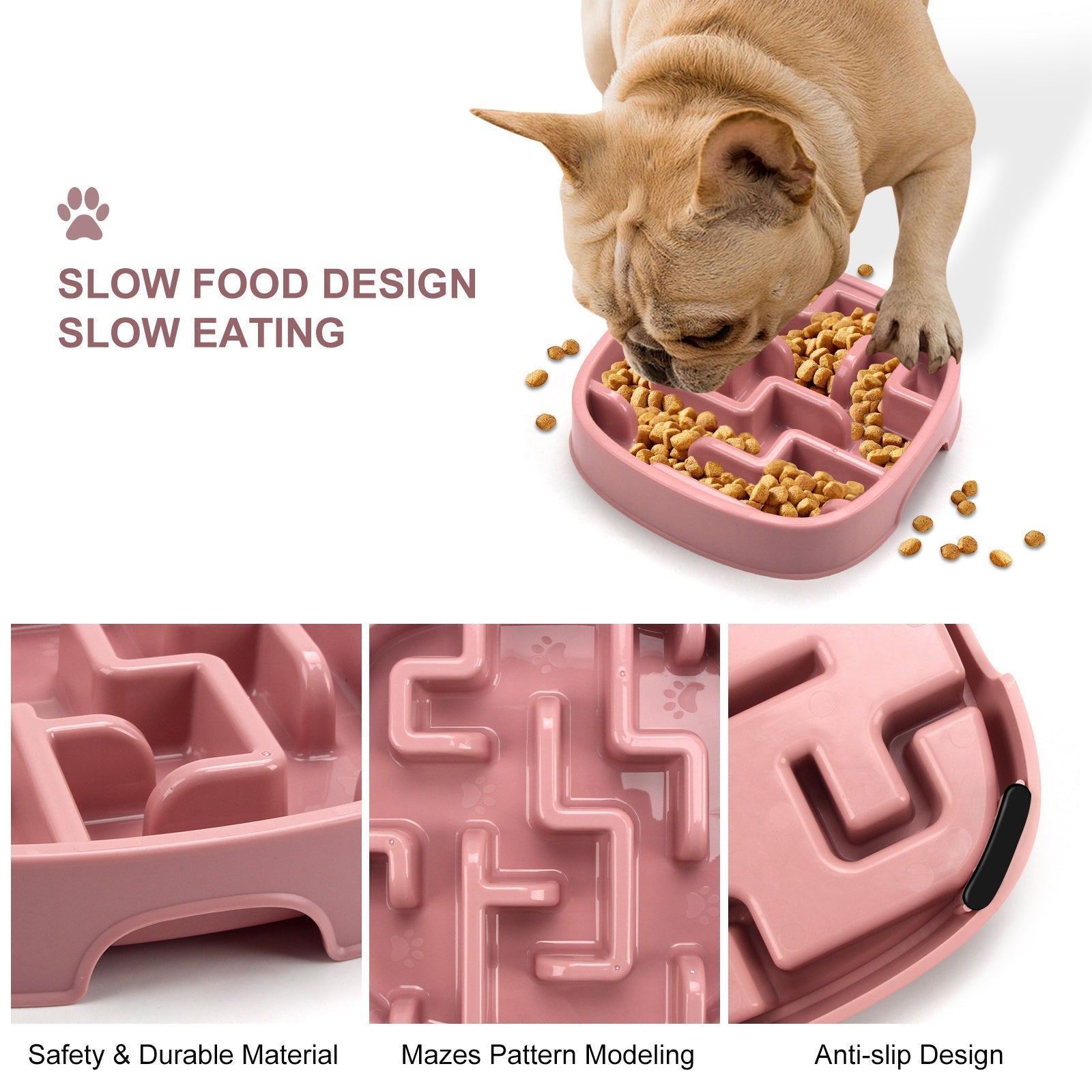 JMT-792266 Slow Feeding Dog and Cat Bowl with Anti-Slip Design - Maze Style Dish for Healthy Eating, Available in Macaron Colors