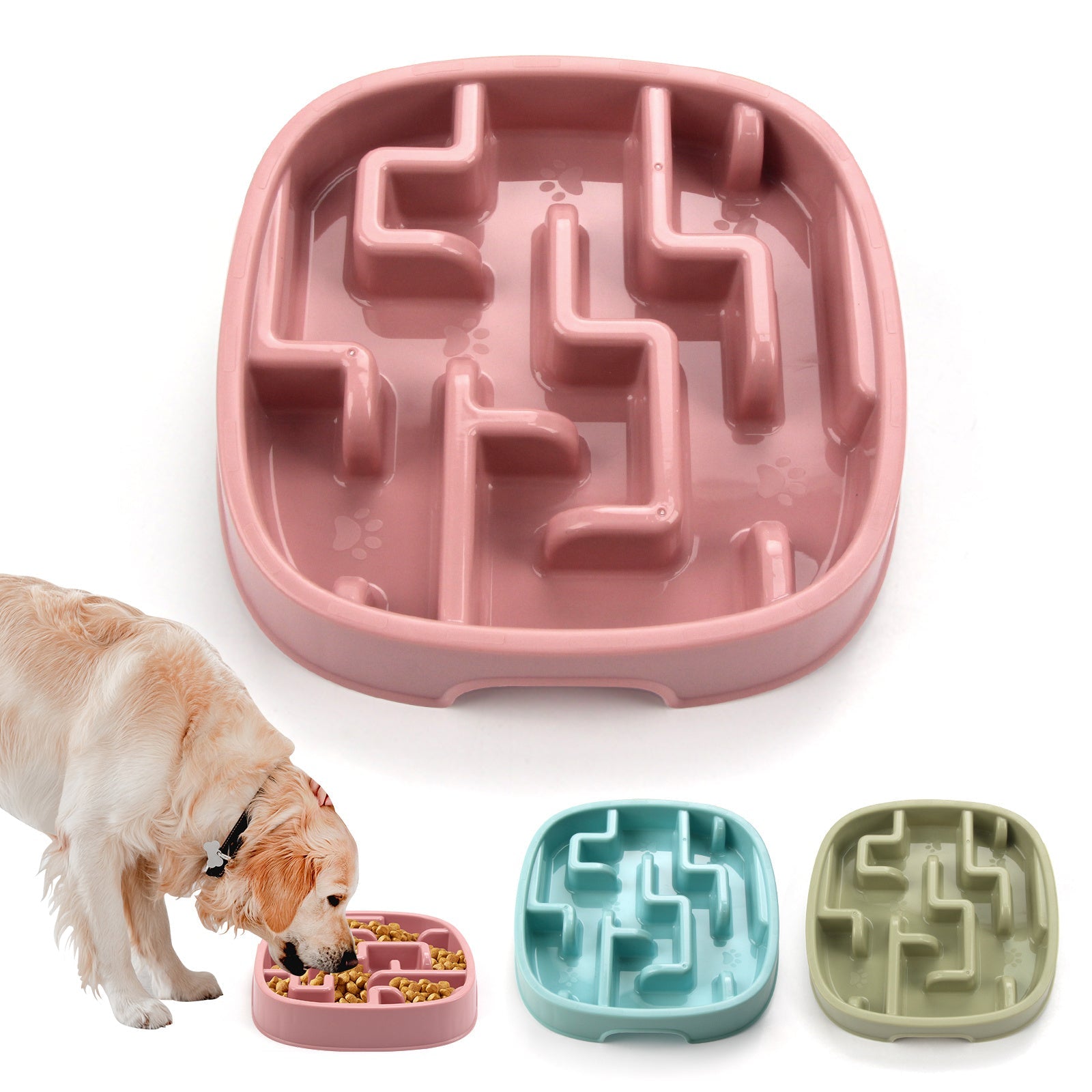 JMT-792266 Slow Feeding Dog and Cat Bowl with Anti-Slip Design - Maze Style Dish for Healthy Eating, Available in Macaron Colors