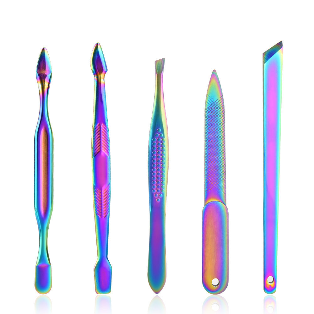 JMT-792586 15-Piece Stainless Steel Manicure Tool Set in Vibrant Colors for Adults