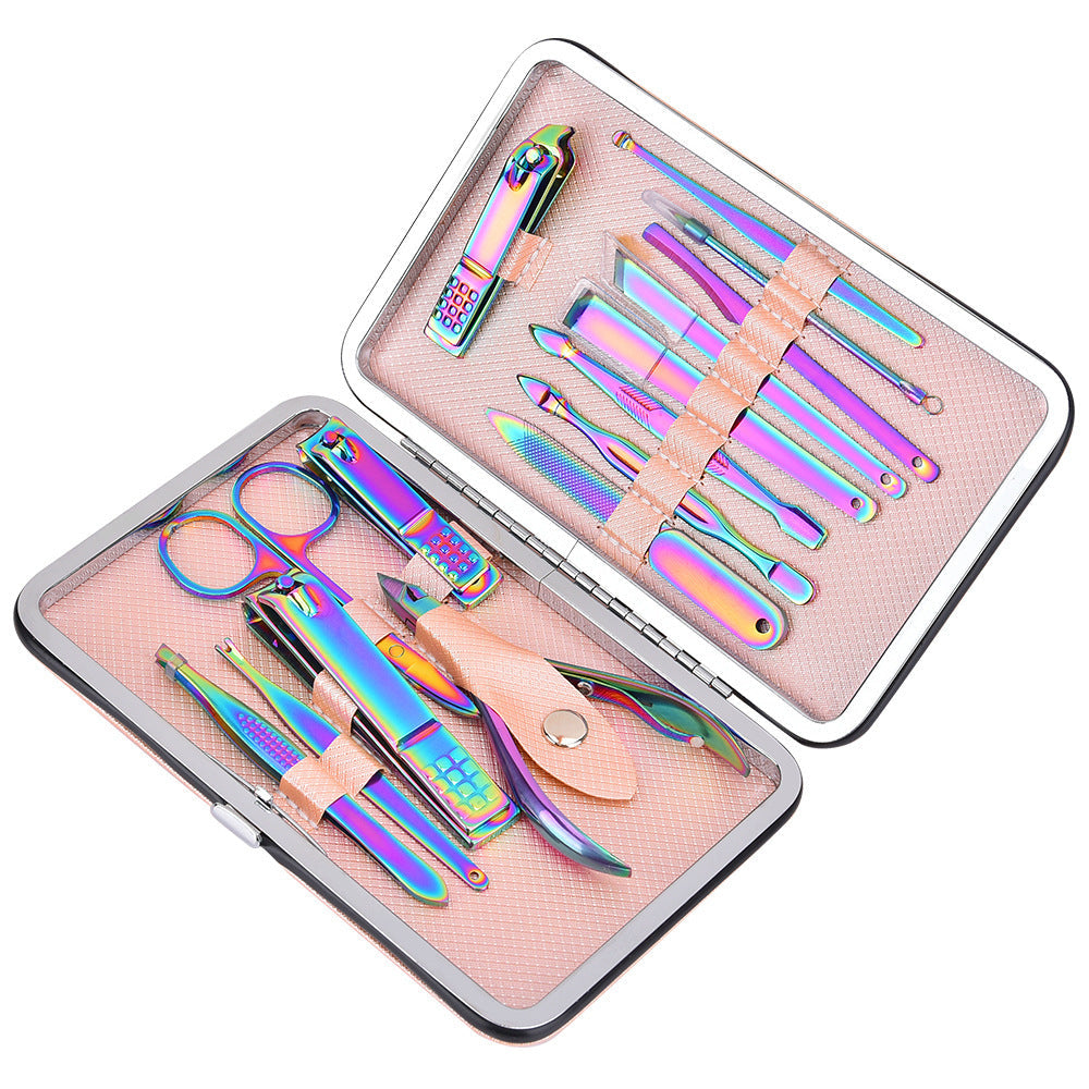 JMT-792586 15-Piece Stainless Steel Manicure Tool Set in Vibrant Colors for Adults