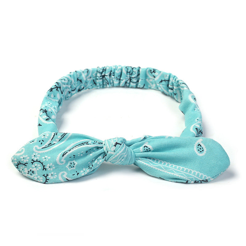 JMT-792650 Korean Style Bunny Ears Knotted Elastic Headband for Women - Floral Design