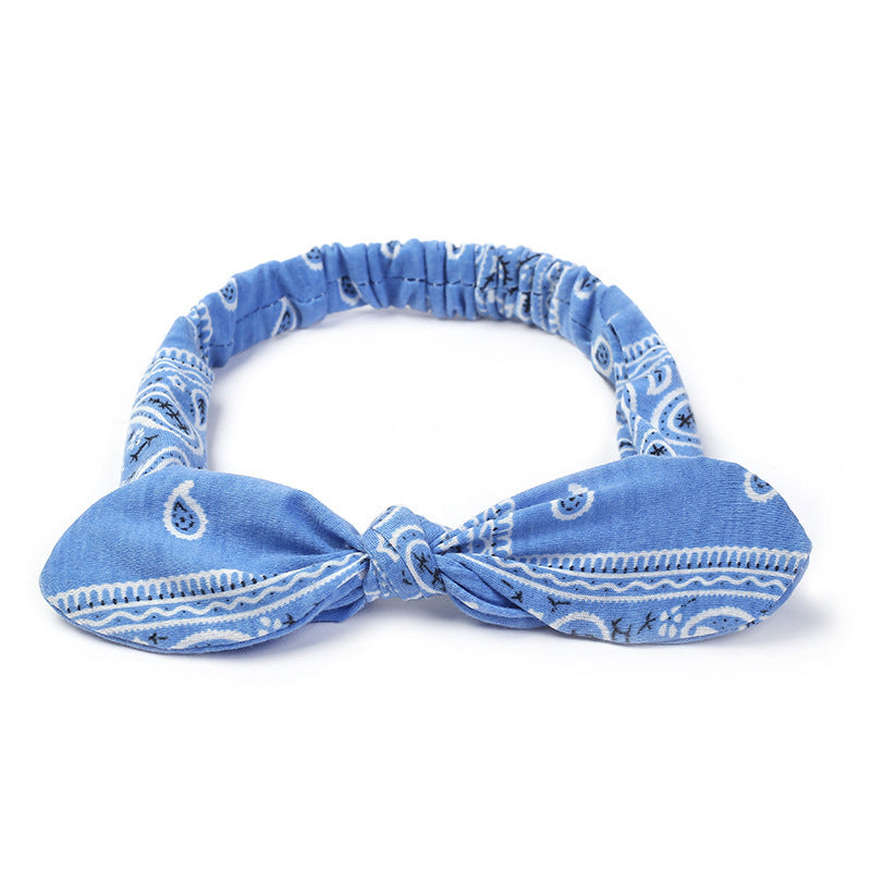 JMT-792650 Korean Style Bunny Ears Knotted Elastic Headband for Women - Floral Design