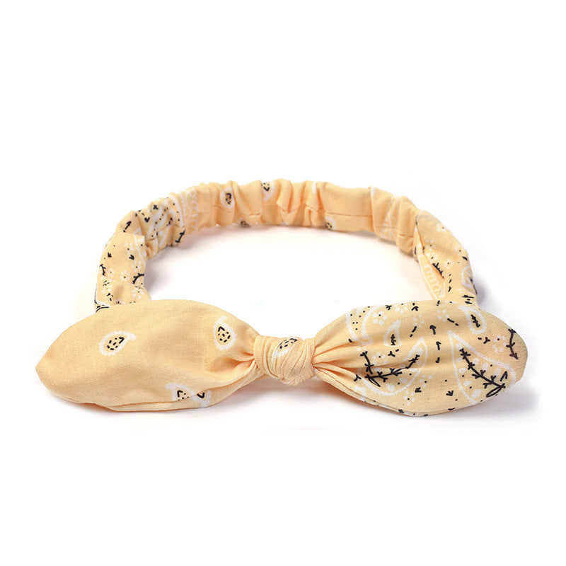 JMT-792650 Korean Style Bunny Ears Knotted Elastic Headband for Women - Floral Design