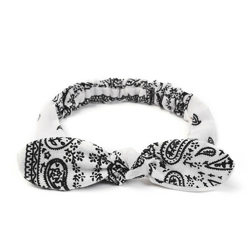 JMT-792650 Korean Style Bunny Ears Knotted Elastic Headband for Women - Floral Design