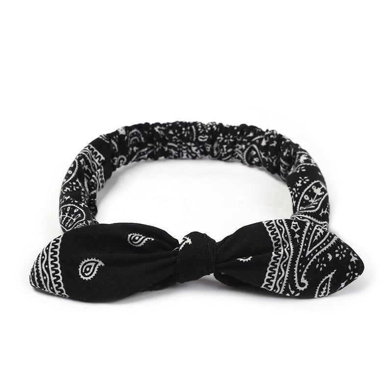 JMT-792650 Korean Style Bunny Ears Knotted Elastic Headband for Women - Floral Design