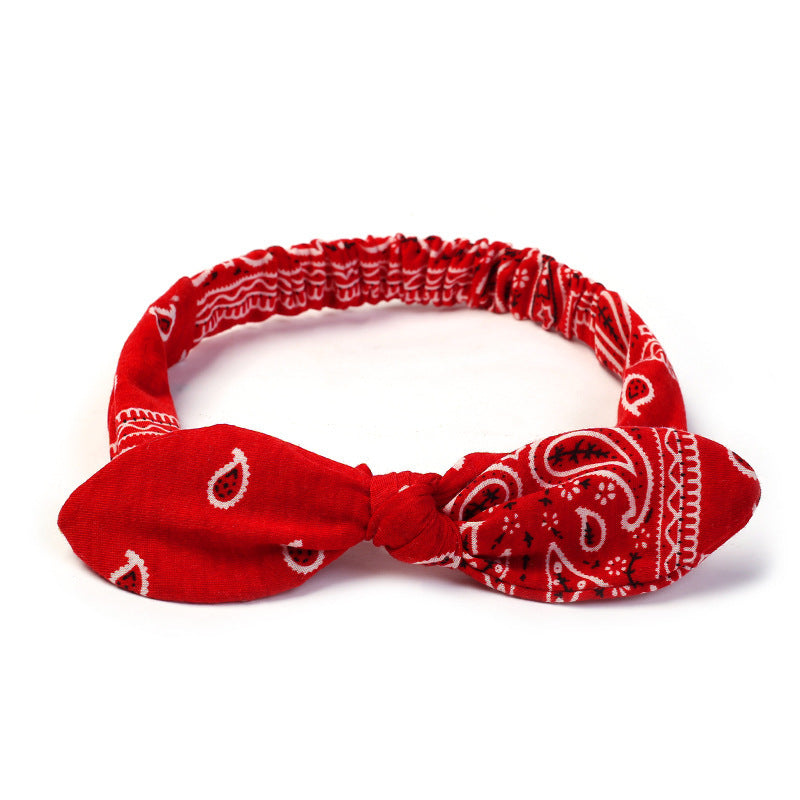 JMT-792650 Korean Style Bunny Ears Knotted Elastic Headband for Women - Floral Design