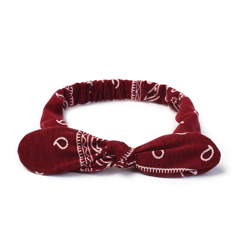 JMT-792650 Korean Style Bunny Ears Knotted Elastic Headband for Women - Floral Design
