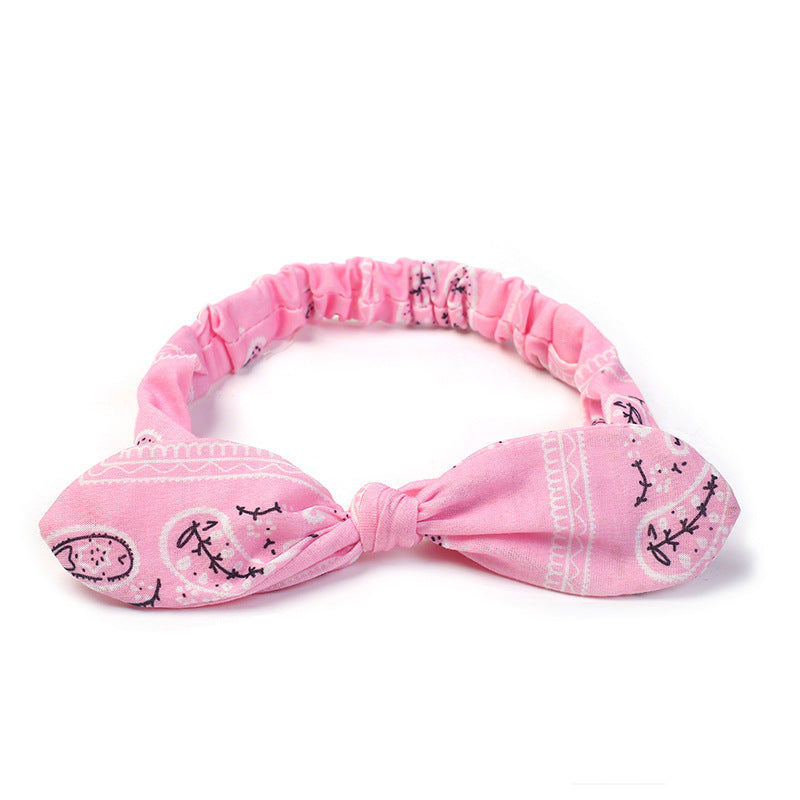 JMT-792650 Korean Style Bunny Ears Knotted Elastic Headband for Women - Floral Design