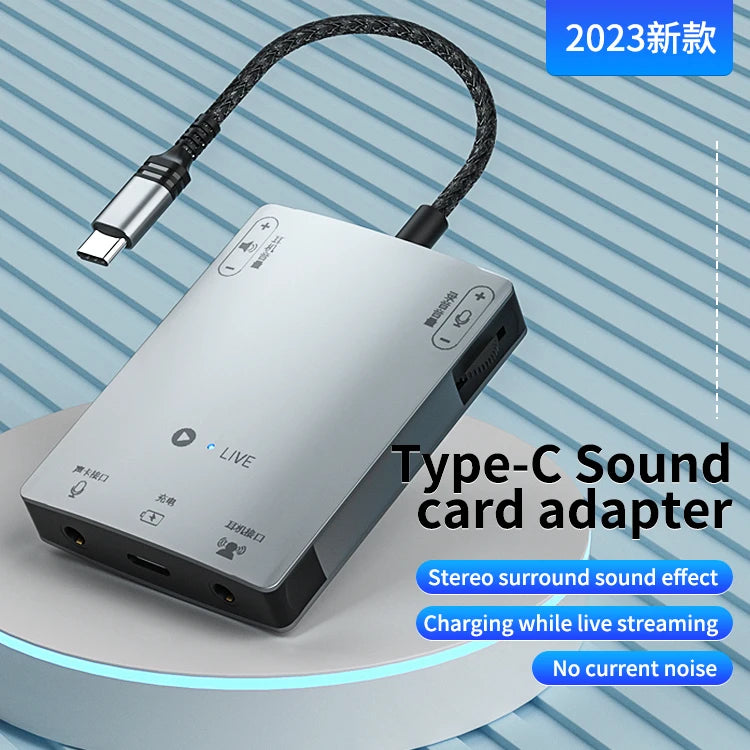 JMT-792778 3-in-1 Stereo Live Sound Card Converter for iPhone 15 - 3.5mm Audio Adapter with Charging and Headphone Mic Support