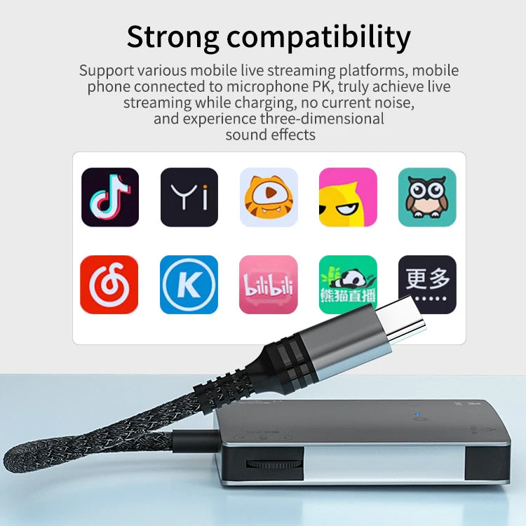 JMT-792778 3-in-1 Stereo Live Sound Card Converter for iPhone 15 - 3.5mm Audio Adapter with Charging and Headphone Mic Support