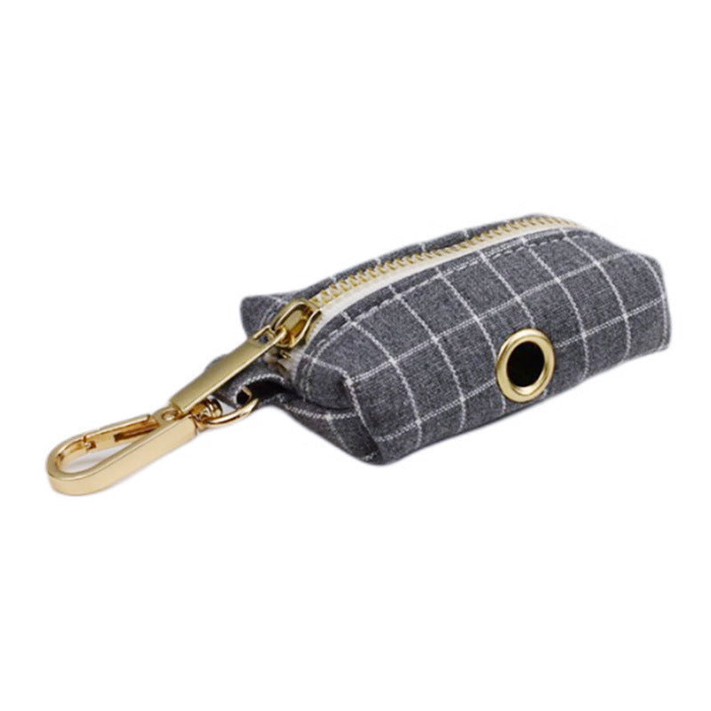 JMT-792778 Gray Plaid Flannel Pet Five-Piece Set with Collar, Leash, Bow, Vest, and Poop Bag